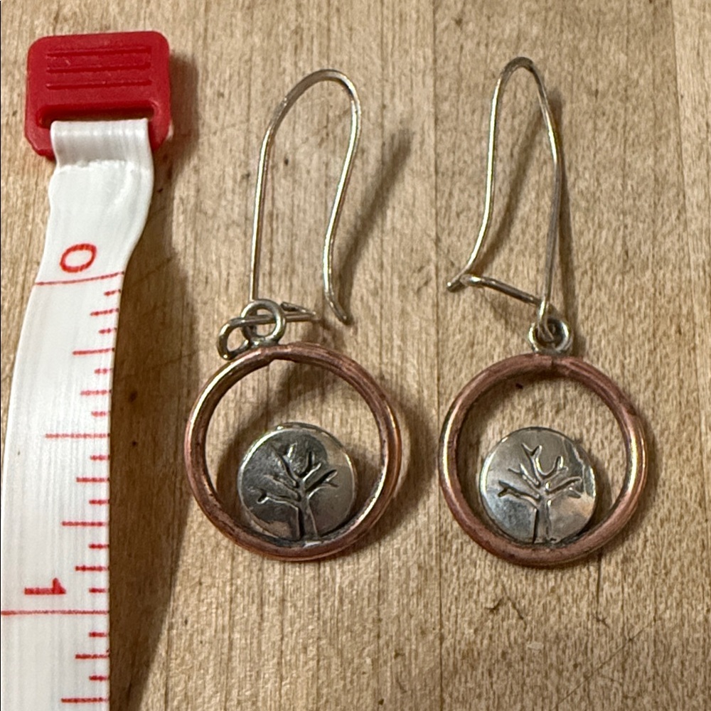 Silver and Copper Reversible Tree Earrings